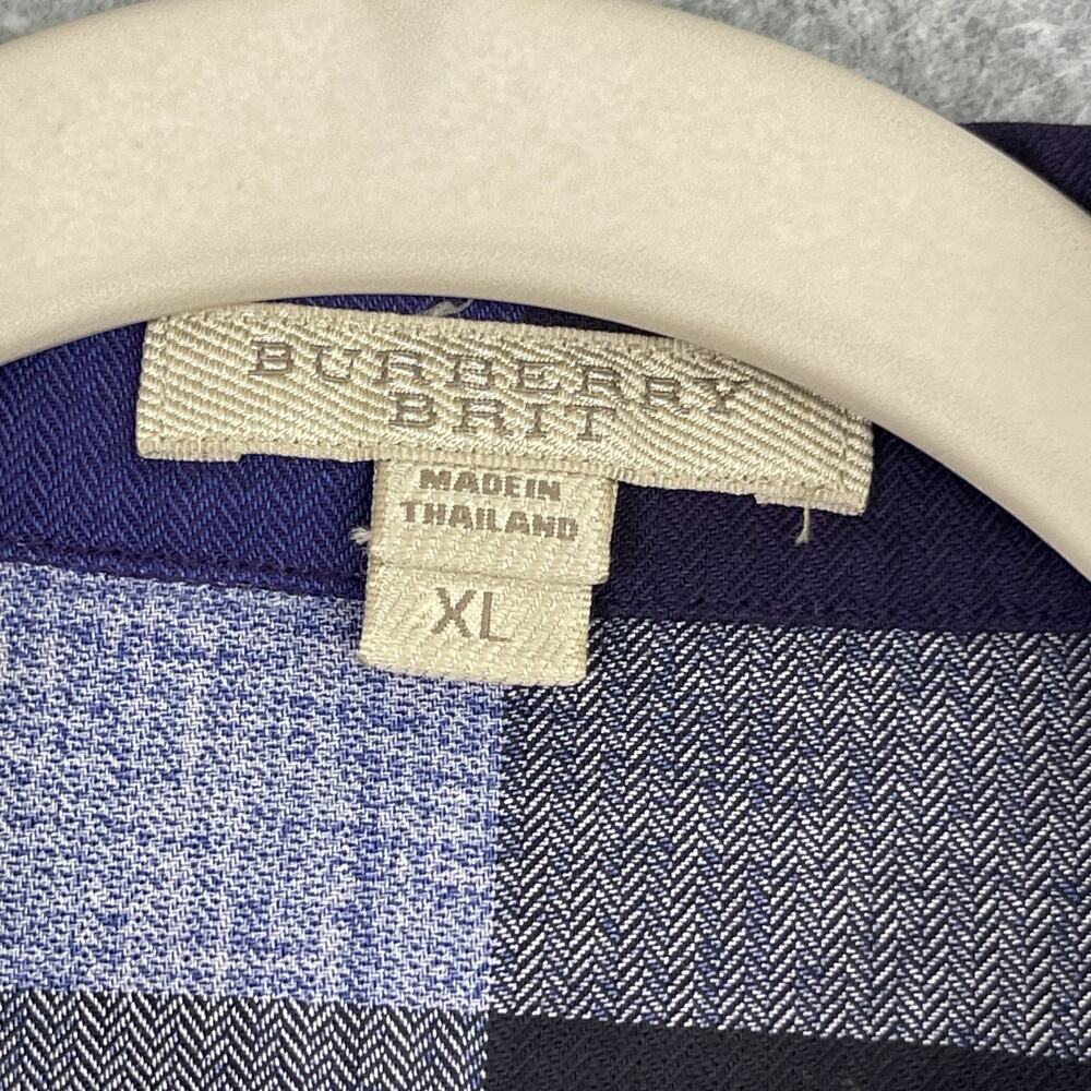 Burberry Brit Shirtdress Dress Womens XL Purple Plaid 3/4 Sleeve Cotton Pocket - Picture 5 of 15